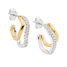 Load image into Gallery viewer, Sterling Silver Dble Wave Hoop Cubic Zirconia