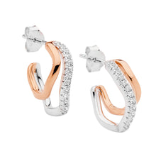 Load image into Gallery viewer, Sterling Silver Dble Wave Hoop Cubic Zirconia