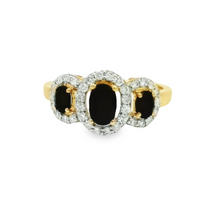 Load image into Gallery viewer, 9CT Yellow Gold Black Sapphire and Diamond Ring
