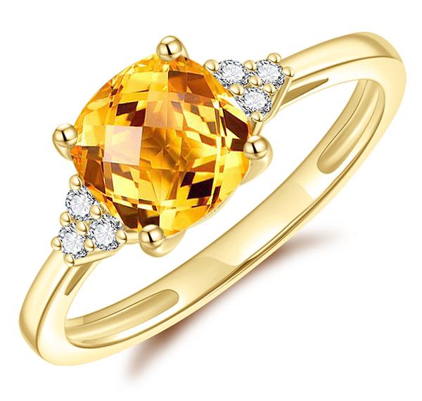 9ct Yellow Gold Citrine and Diamond Ring