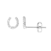 Load image into Gallery viewer, Ellani Sterling Silver Cubic Zirconia Horseshoe Stud Earrings