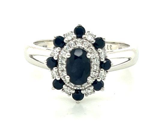 9CT White Gold Black Sapphire and Diamond Ring