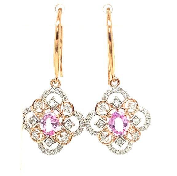 9CT Rose Gold Pink Sapphire and Diamond Earrings
