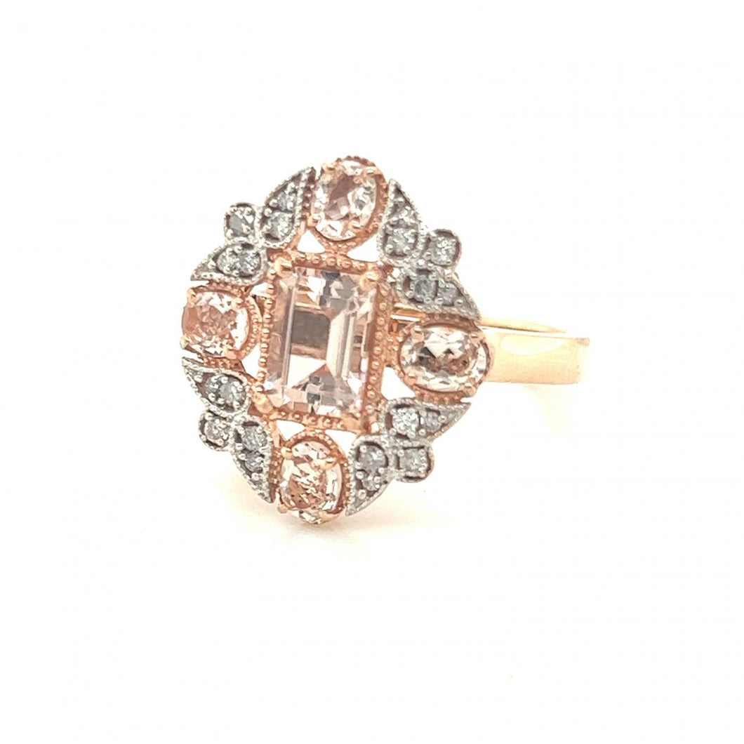 9CT Rose Gold Morganite and Diamond Ring