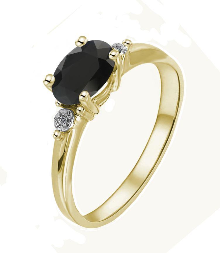 9CT YELLOW GOLD BLACK SAPPHIRE & DIAMOND RING