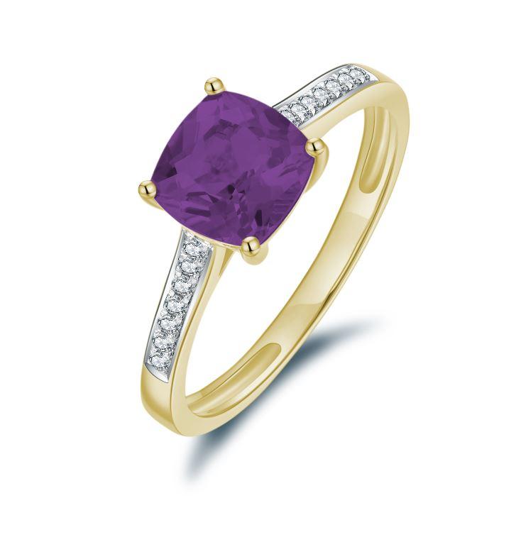 9CT Yellow Gold Amethyst and Diamond Ring