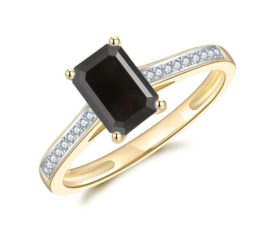 9CT Yellow Gold Black Sapphire and Diamond Ring