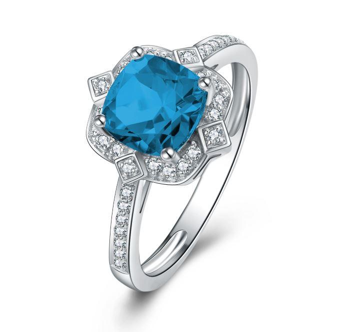9CT White Gold London Blue Topaz and Diamond Ring