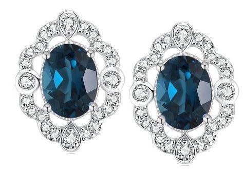 9CT White Gold London Blue Topaz and Diamond Earrings