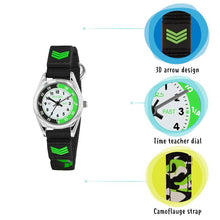 Load image into Gallery viewer, Tikkers Green / Black Strap Kids Time Teacher Watch