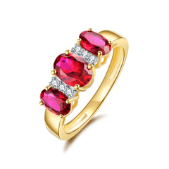 9ct Yellow Gold Created Ruby & Diamond Three-Stone Ring