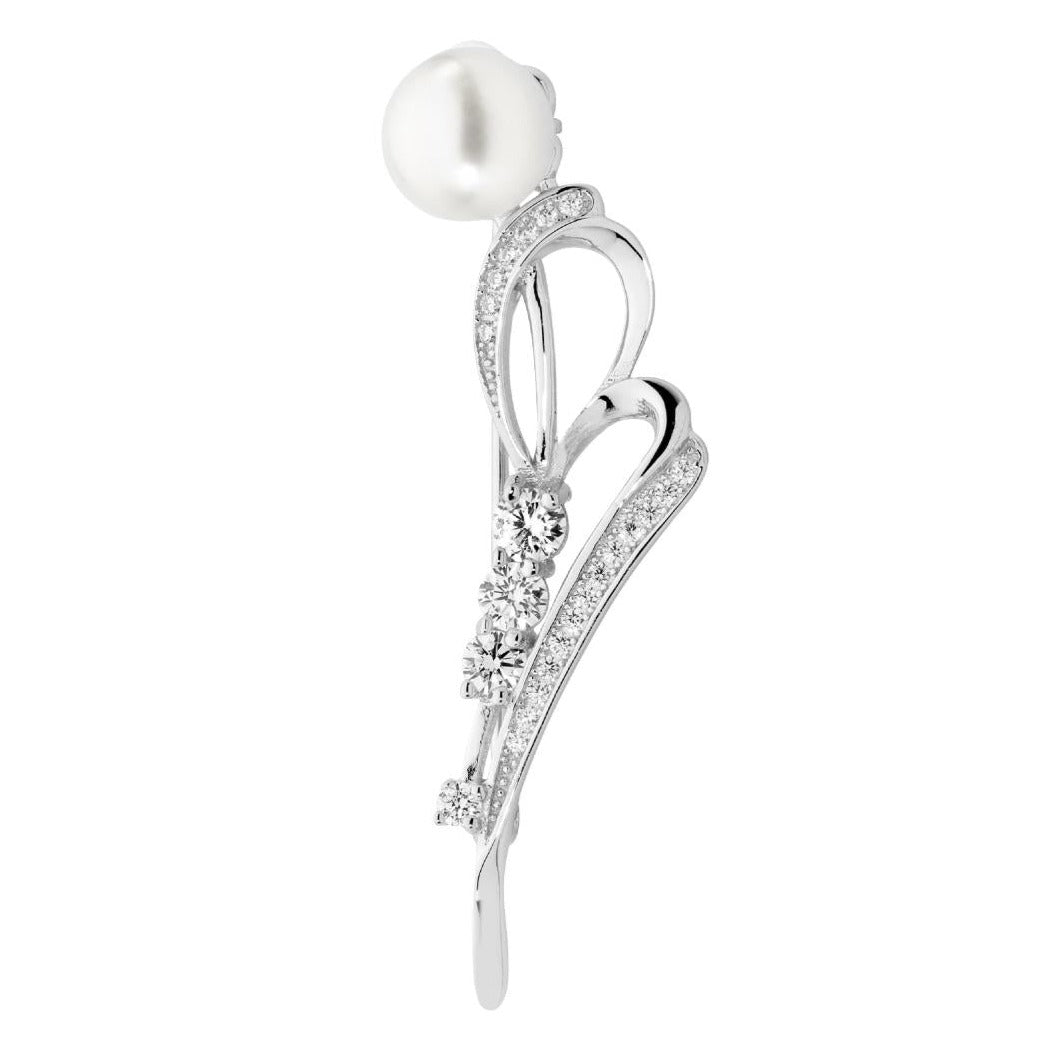 Ellani Sterling Silver Brooch with Freshwater Pearl