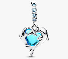 Blue Murano Glass Dolphins Dangle Charm