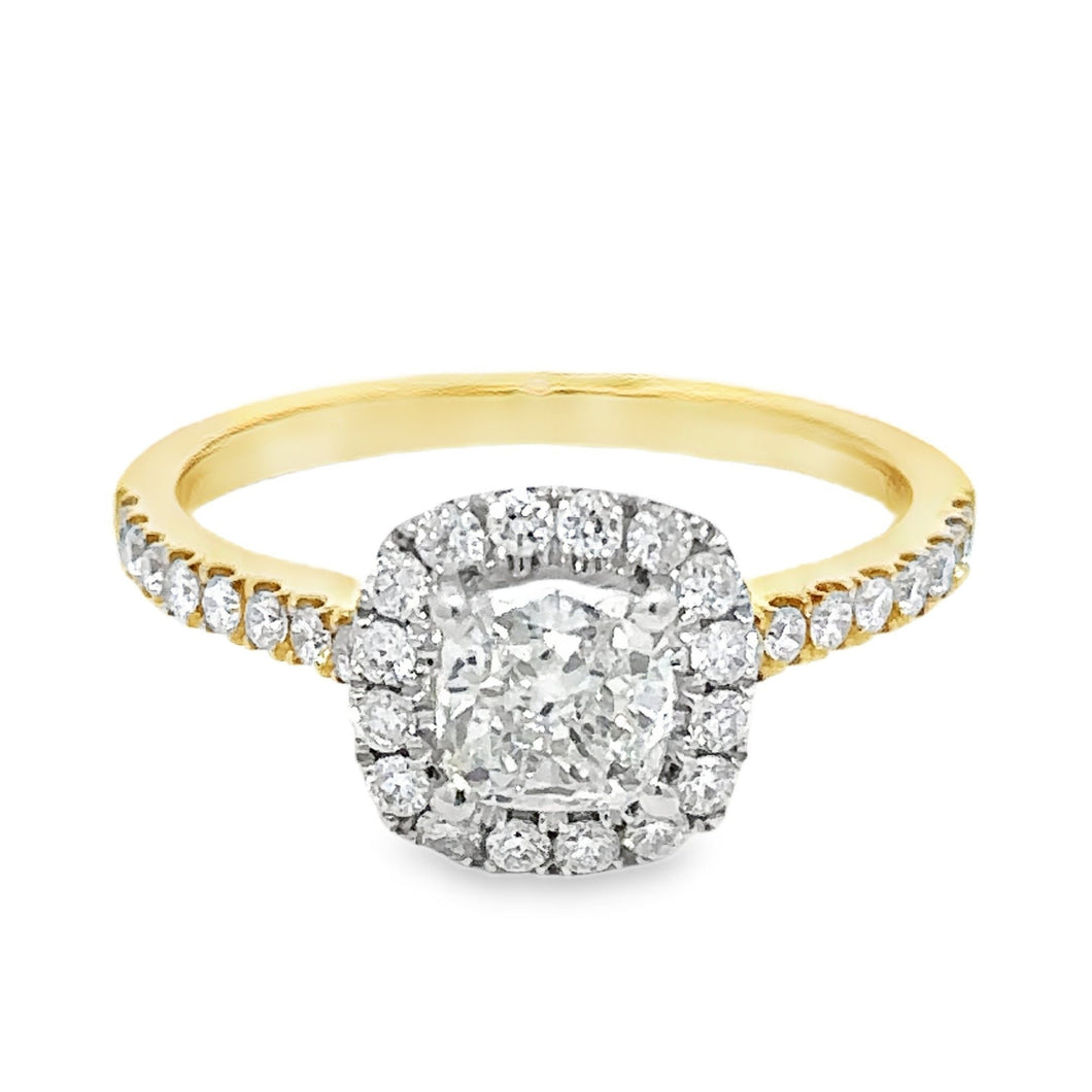 18ct Yellow & White Gold 0.69ct Cushion Diamond Ring