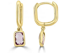 Load image into Gallery viewer, 9ct Yellow Gold Faceted Amethyst Huggies
