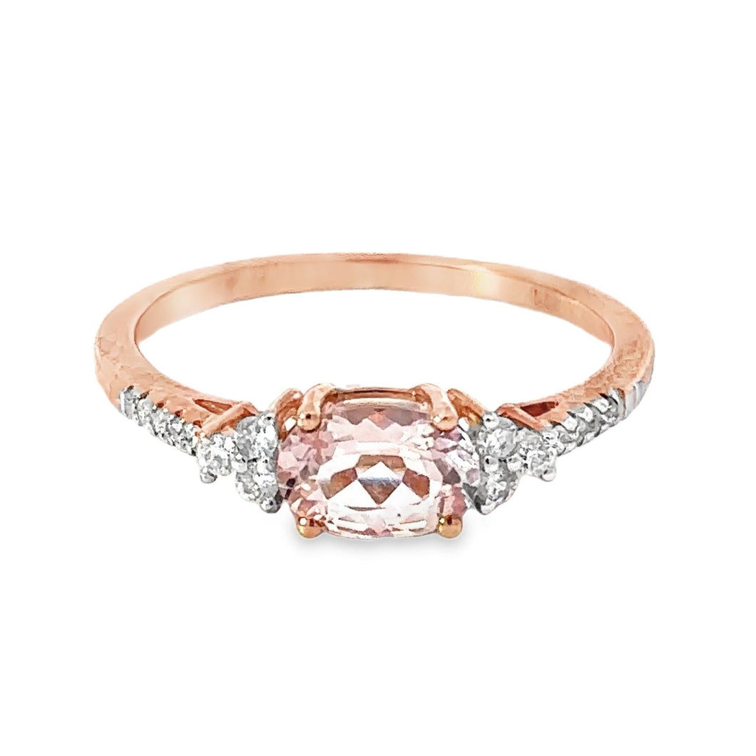 9CT Rose Gold Morganite and Diamond Ring