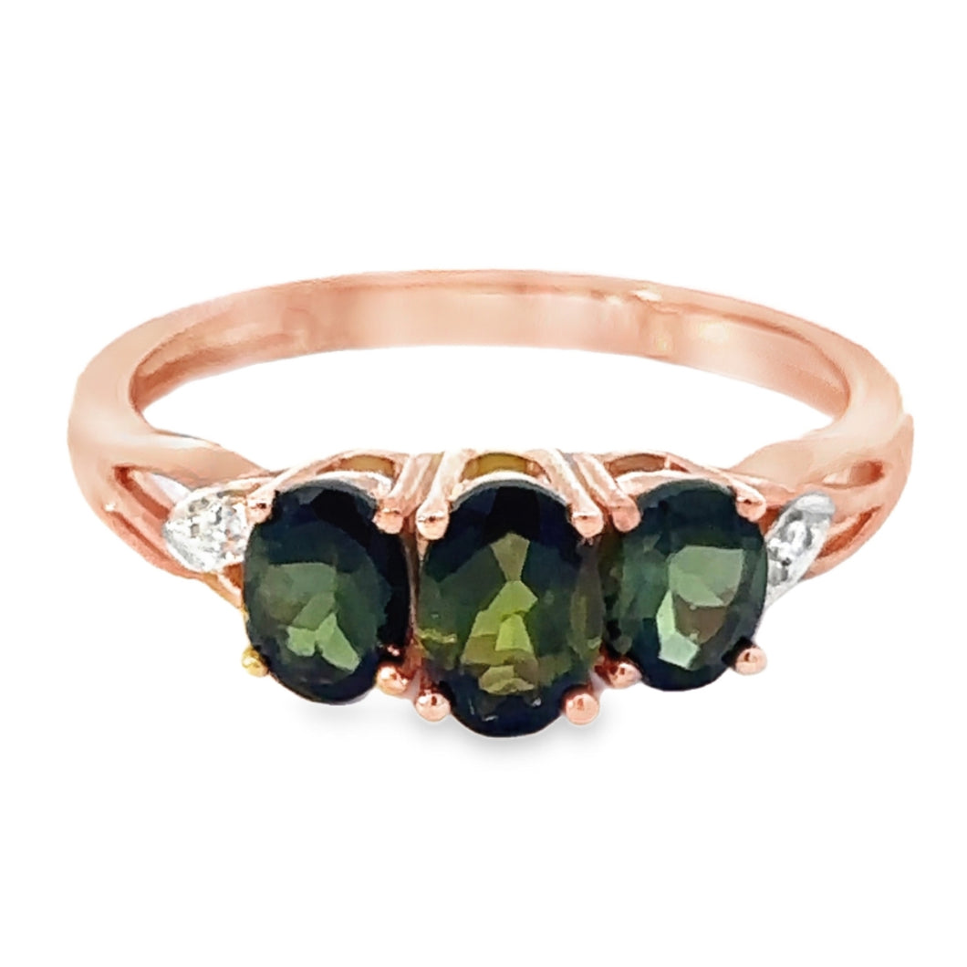 9CT Green Tourmaline and Diamond Ring