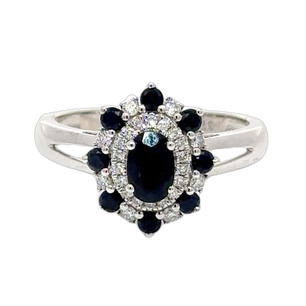 9CT Black Sapphire and Diamond Ring