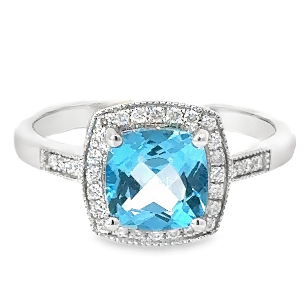 9CT Blue Topaz and Diamond Ring