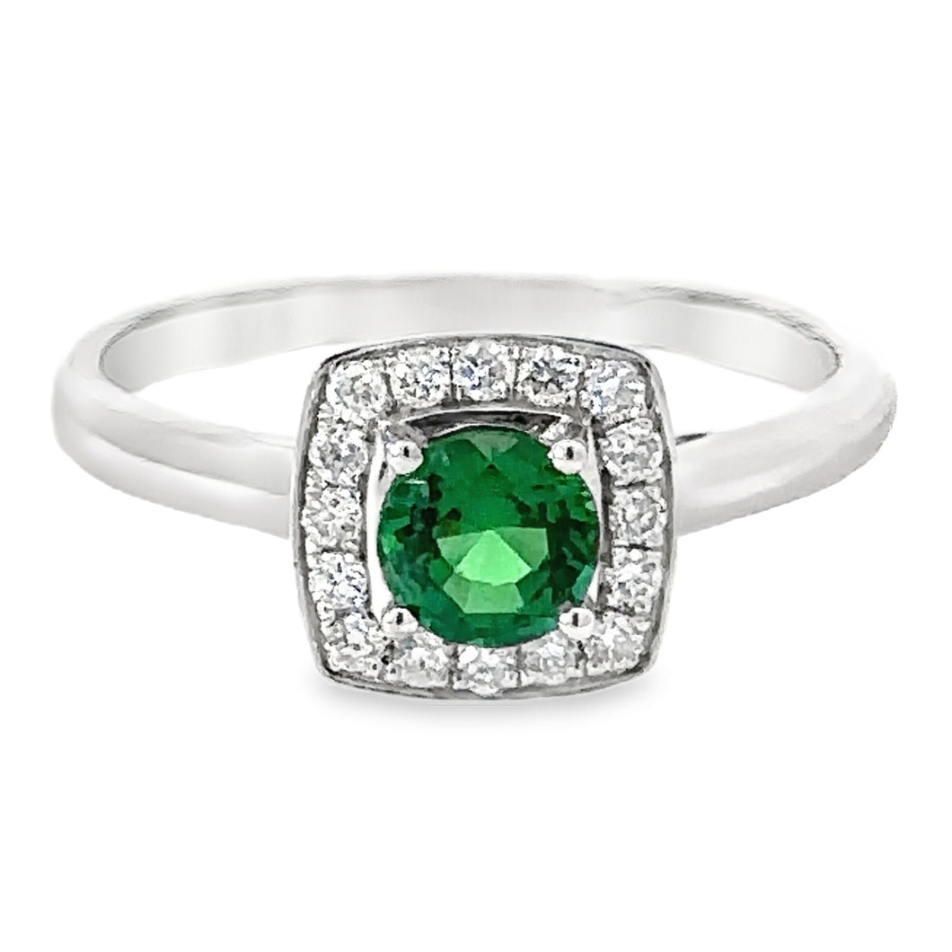 9CT White Gold Created Emerald and Diamond Ring