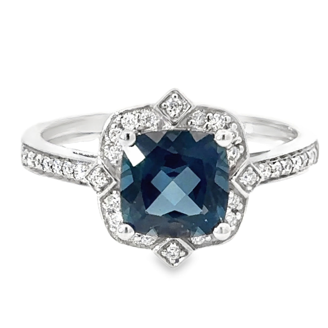 9CT White Gold London Blue Topaz and Diamond Ring