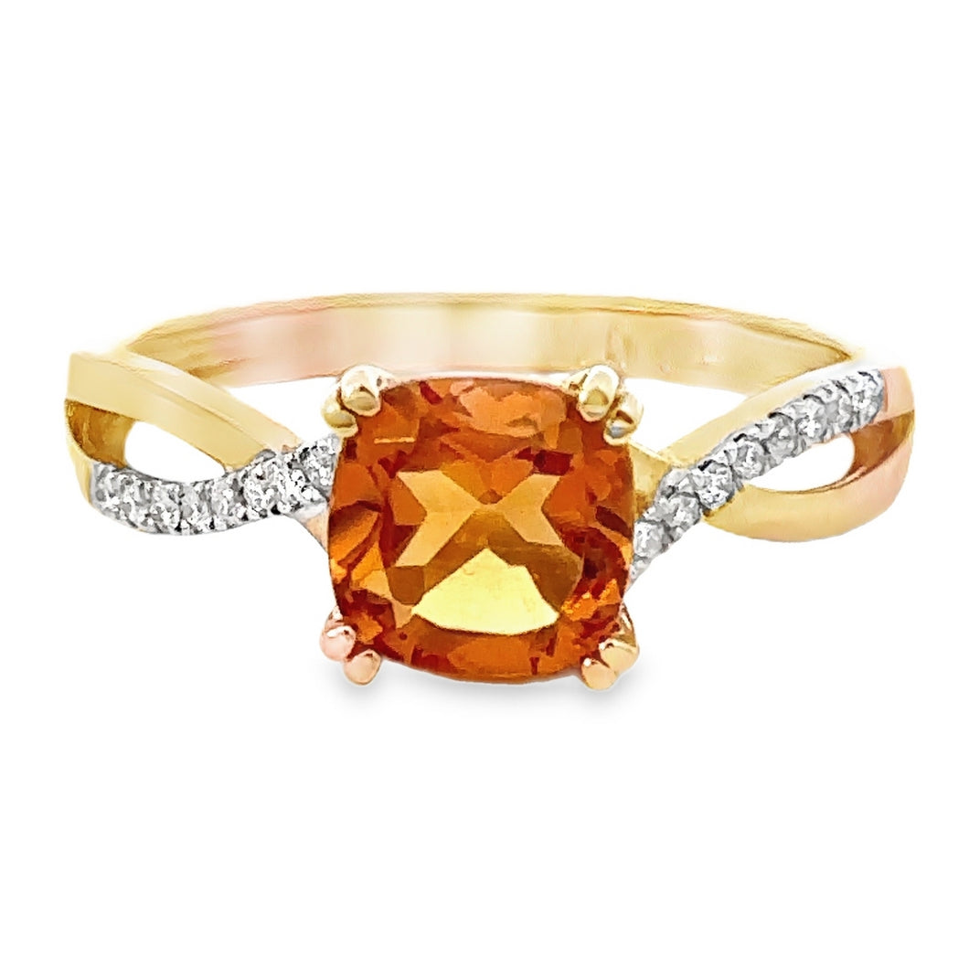 9CT Citrine and Diamond Ring