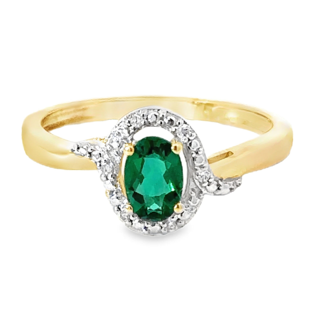 9CT Created Emerald and Diamond Ring