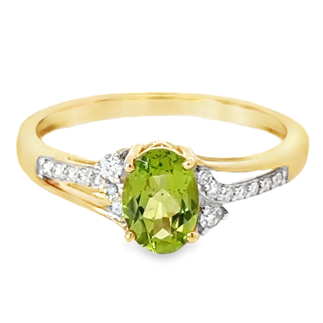 9CT Yellow Gold Peridot and Diamond Ring