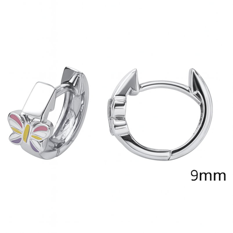 9mm Sterling Silver Butterfly Huggies - Kids & Teens