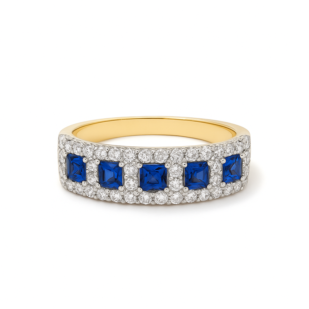 10ct Yellow Gold 0.55ct Blue Sapphire & 0.70ct Lab Grown Diamond Ring