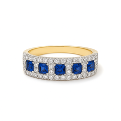 10ct Yellow Gold 0.55ct Blue Sapphire & 0.70ct Lab Grown Diamond Ring