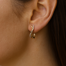 Load image into Gallery viewer, 9CT Yellow Gold Champagne &amp; White Diamond Huggies
