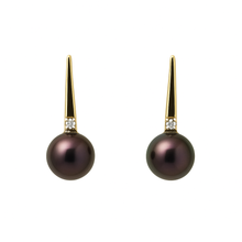 Load image into Gallery viewer, 9CT Yellow Gold Black Pearl &amp; Diamond Stud Earrings
