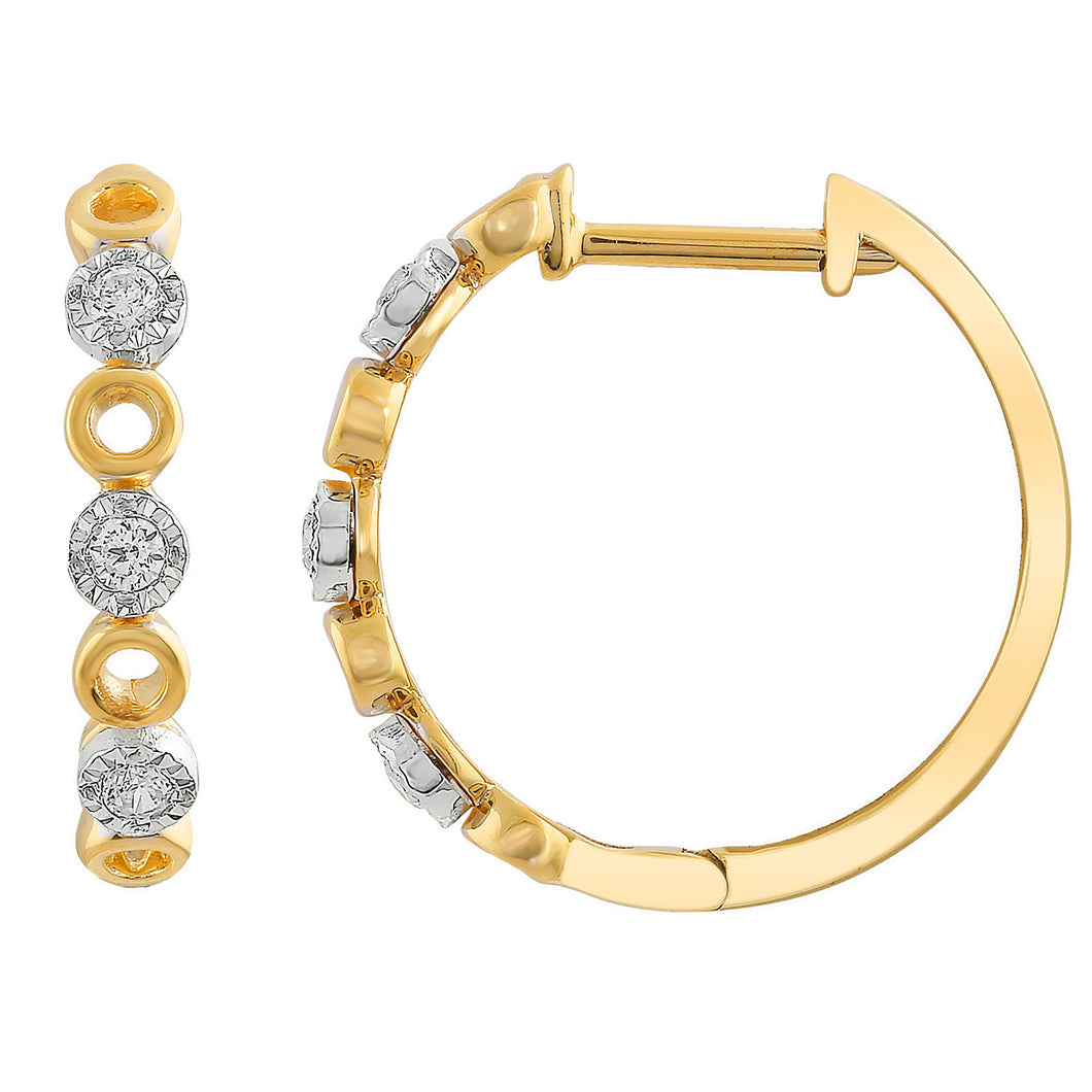 9ct Yellow Gold 0.10ct Diamond Hoops