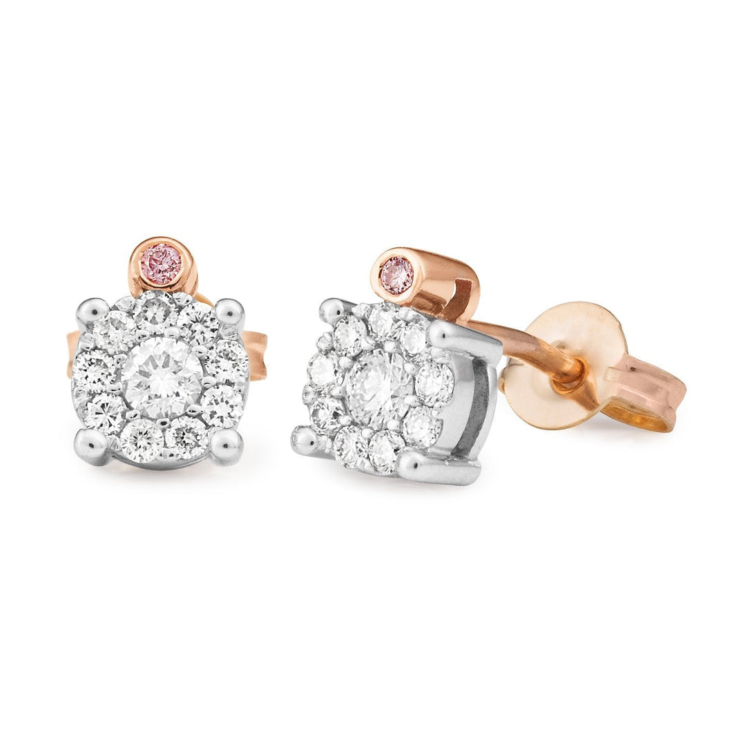 9ct Gold Caviar Pink and White 0.32ct Diamond Earrings