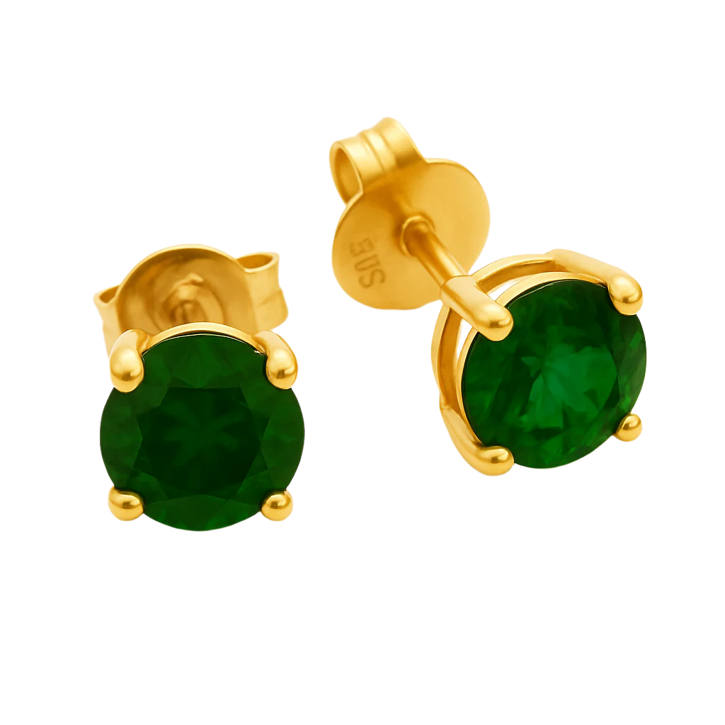 9CT Yellow Gold Created Emerald Earrings