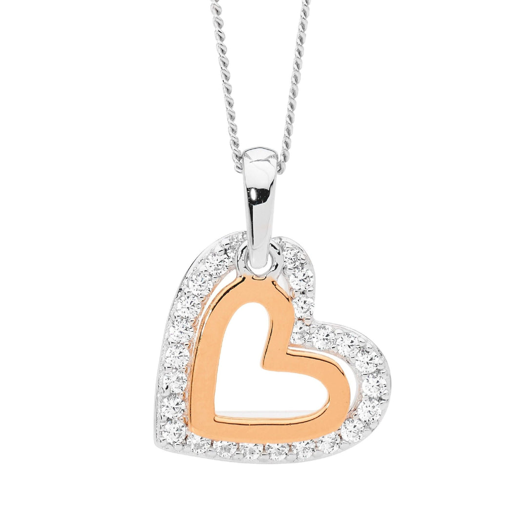 Ellani CZ Double Heart Necklace