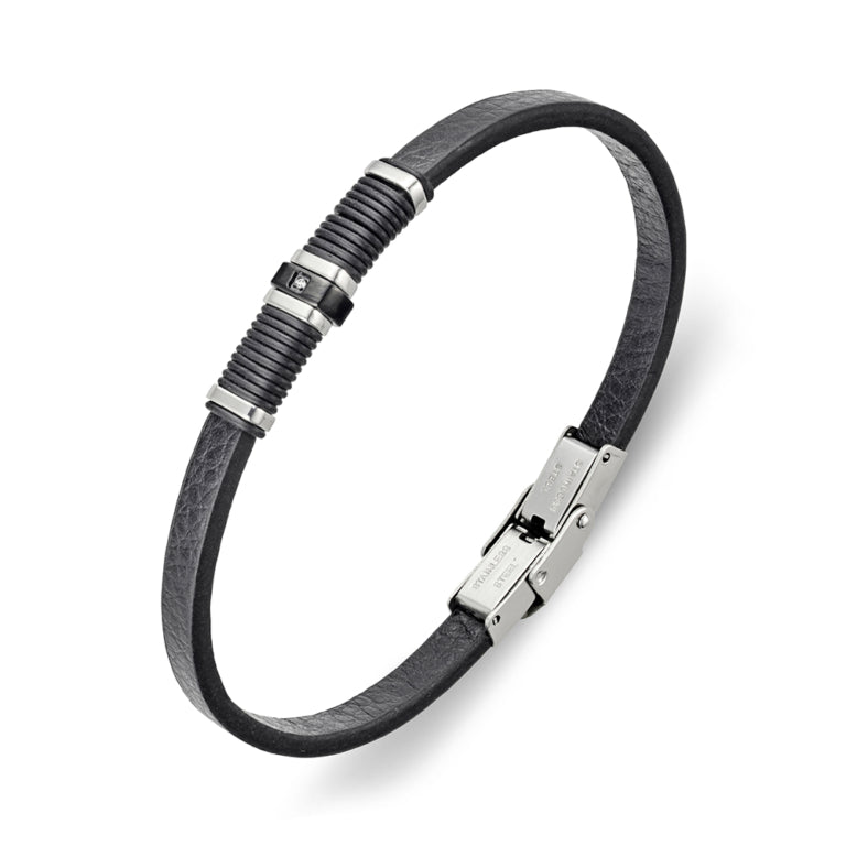 Steel & Leather Bangle