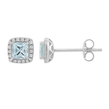 Load image into Gallery viewer, 9CT White Gold Aquamarine and Diamond Earrings

