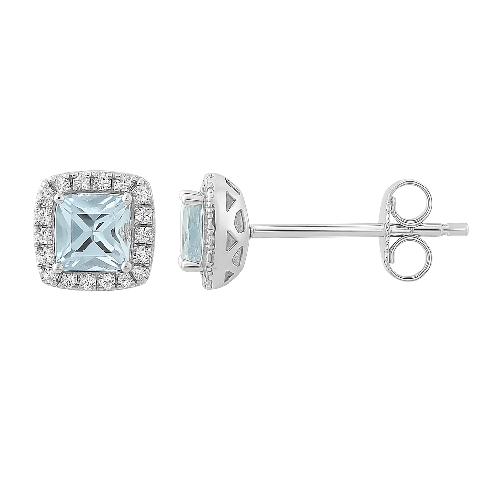 9CT White Gold Aquamarine and Diamond Earrings