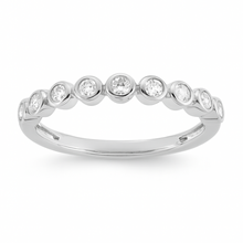 Load image into Gallery viewer, Silver ring with small diamonds on a white background
