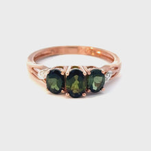 Load and play video in Gallery viewer, 9CT Green Tourmaline and Diamond Ring
