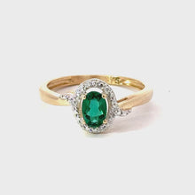 Load and play video in Gallery viewer, 9CT Created Emerald and Diamond Ring
