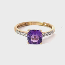 Load and play video in Gallery viewer, 9CT Yellow Gold Amethyst and Diamond Ring
