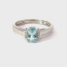 Load and play video in Gallery viewer, 9CT White Gold Aquamarine and Diamond Ring
