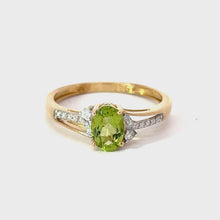 Load and play video in Gallery viewer, 9CT Yellow Gold Peridot and Diamond Ring
