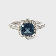 Load and play video in Gallery viewer, 9CT White Gold London Blue Topaz and Diamond Ring
