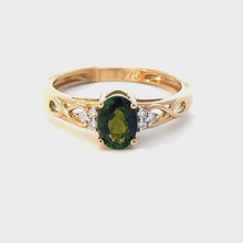 Load and play video in Gallery viewer, 9CT Green Tourmaline and Diamond Ring
