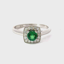 Load and play video in Gallery viewer, 9CT White Gold Created Emerald and Diamond Ring
