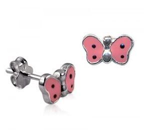 Sterling Silver Pink Enamel Butterfly Studs